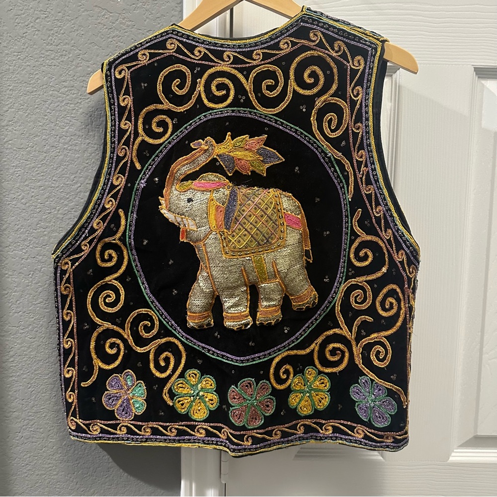 Vintage Ainslie’s beaded elephant sequin embellished vest multicolor size M/L - Picture 5 of 6